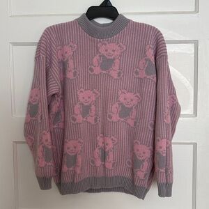 Vintage Pink & Grey Teddy Bear Sweater